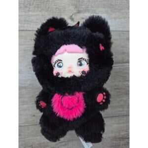 Nommi HiTOY Cuddle Doll Plush Black Cat Suit Pink Heart Face Makeup Rare Kawaii